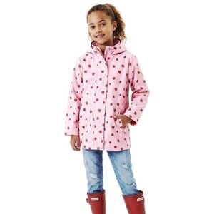 Hunter Girls Pink Strawberry Print Hooded Rain Jacket Waterproof Size XL (14/16)
